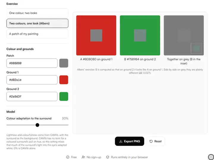 Same grey, then Albers in the Simultaneous Contrast Lab