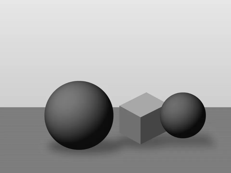 Hue / Value / Chroma Separator result (hue, value and chroma) for the still life of two spheres and a cube sample